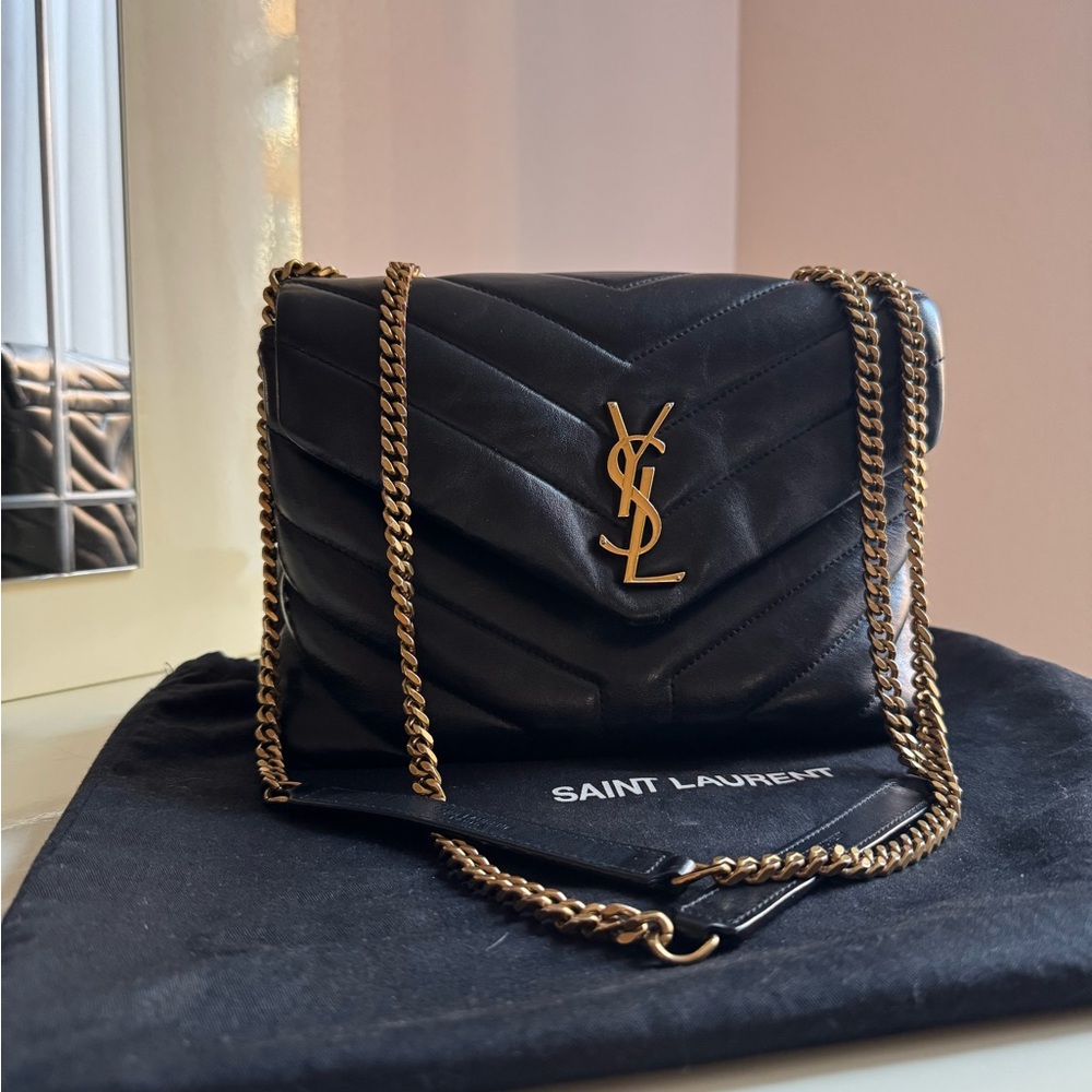 Saint Laurent Black Quilted Leather Shoulder Bag with Gold Hardware
